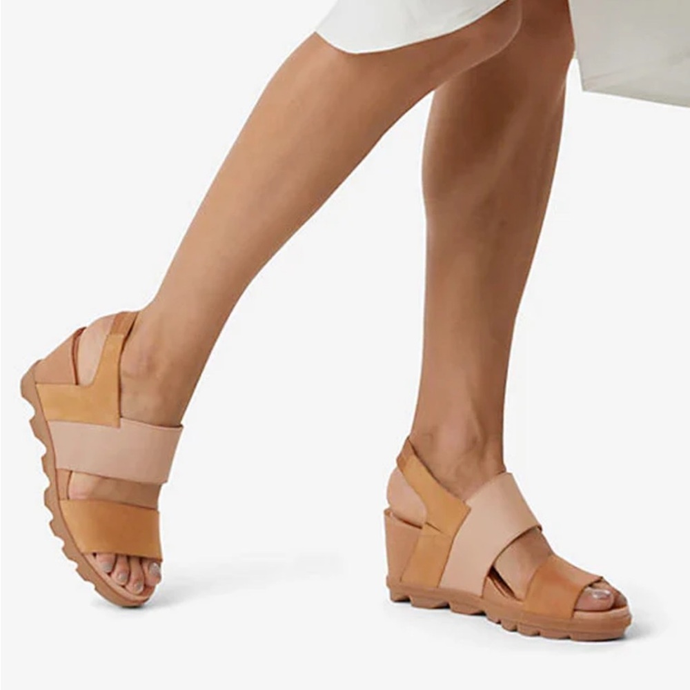 Sorel Two-Tone Tan and Blush Wedge Sandals